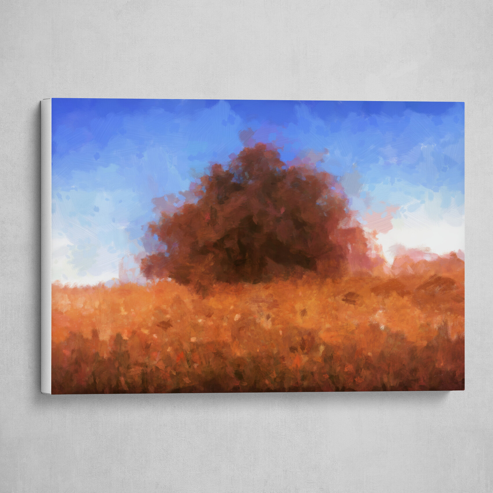 Red Tree in Autumn Field