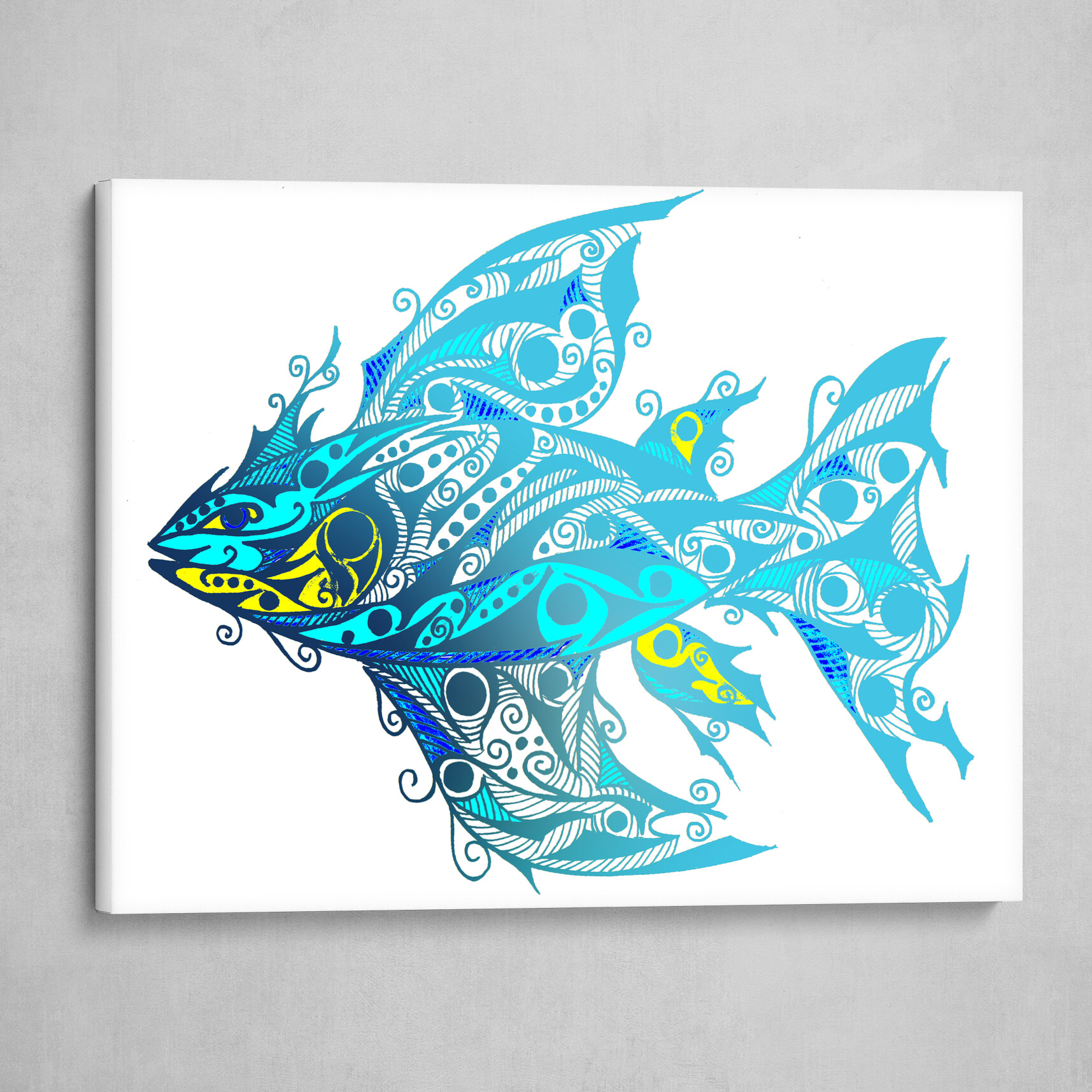 Native Tribal Fish Tattoo Blue by Sebastian Grafmann