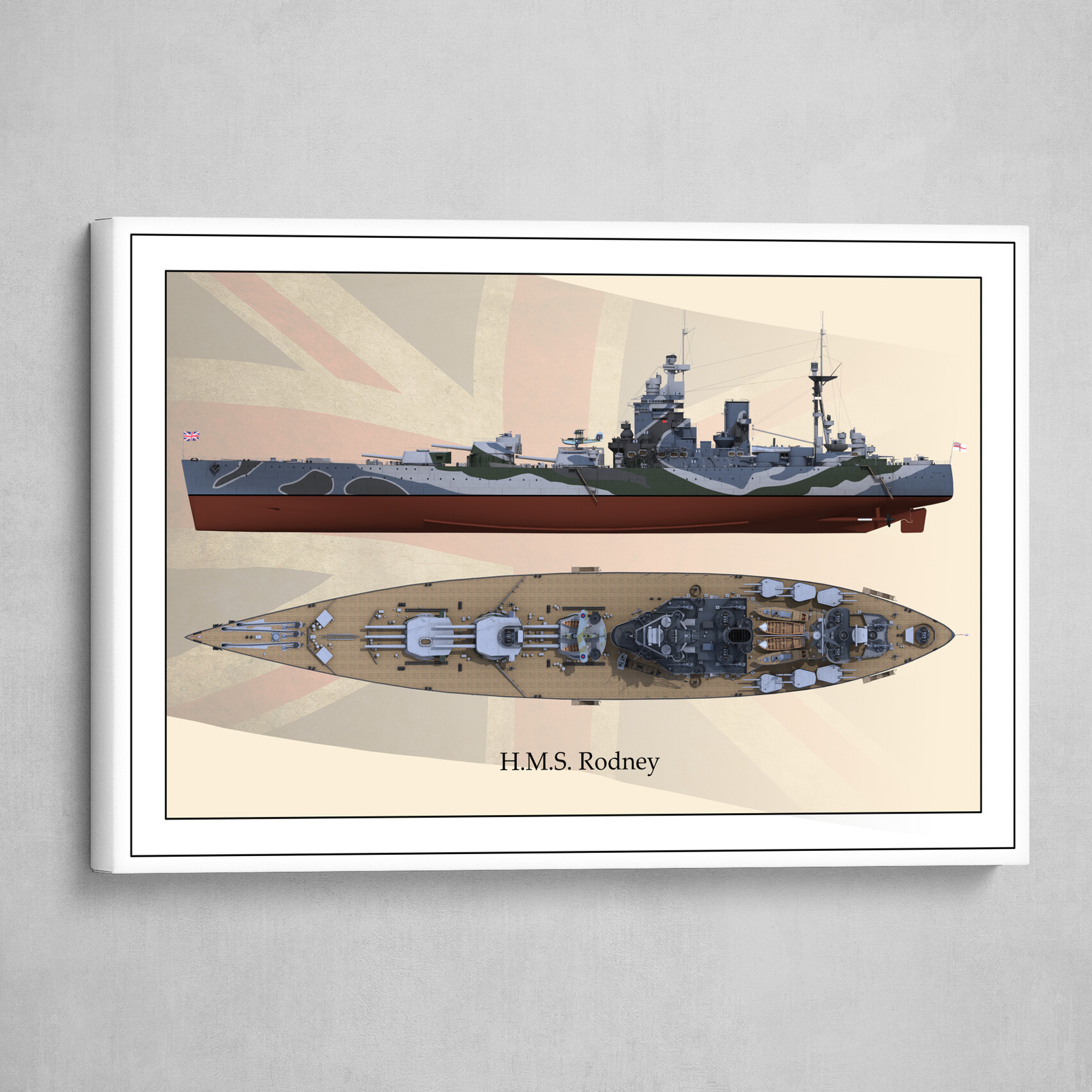 HMS Rodney - portside and top view