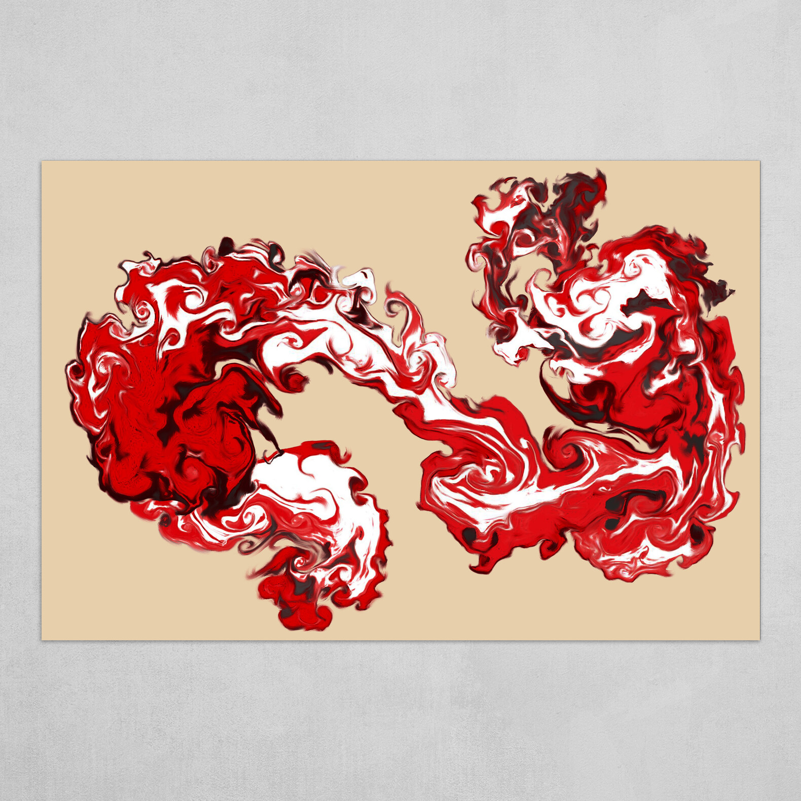 Red White and Tan fluid abstract