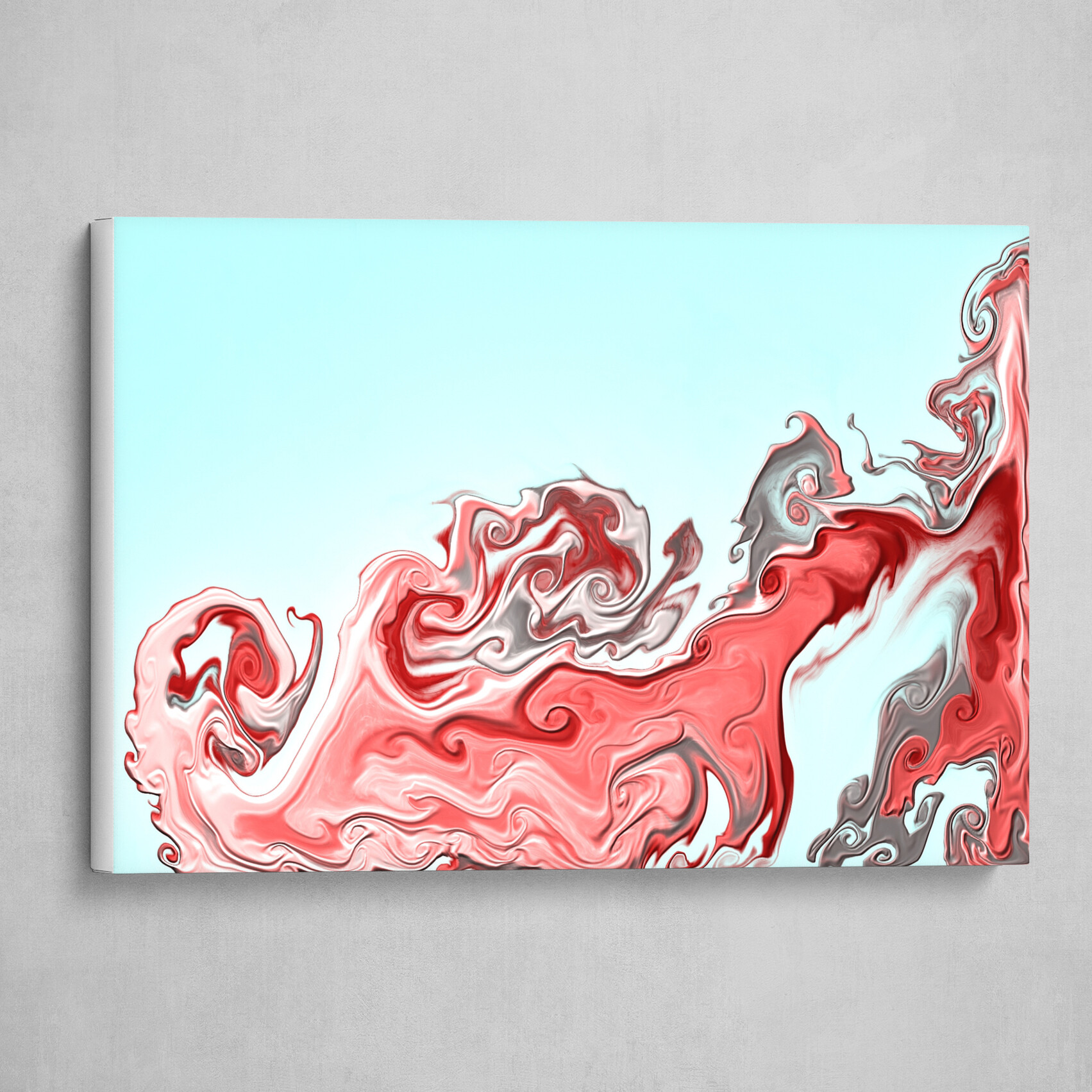 Red Silver and Blue fluid abstract 1