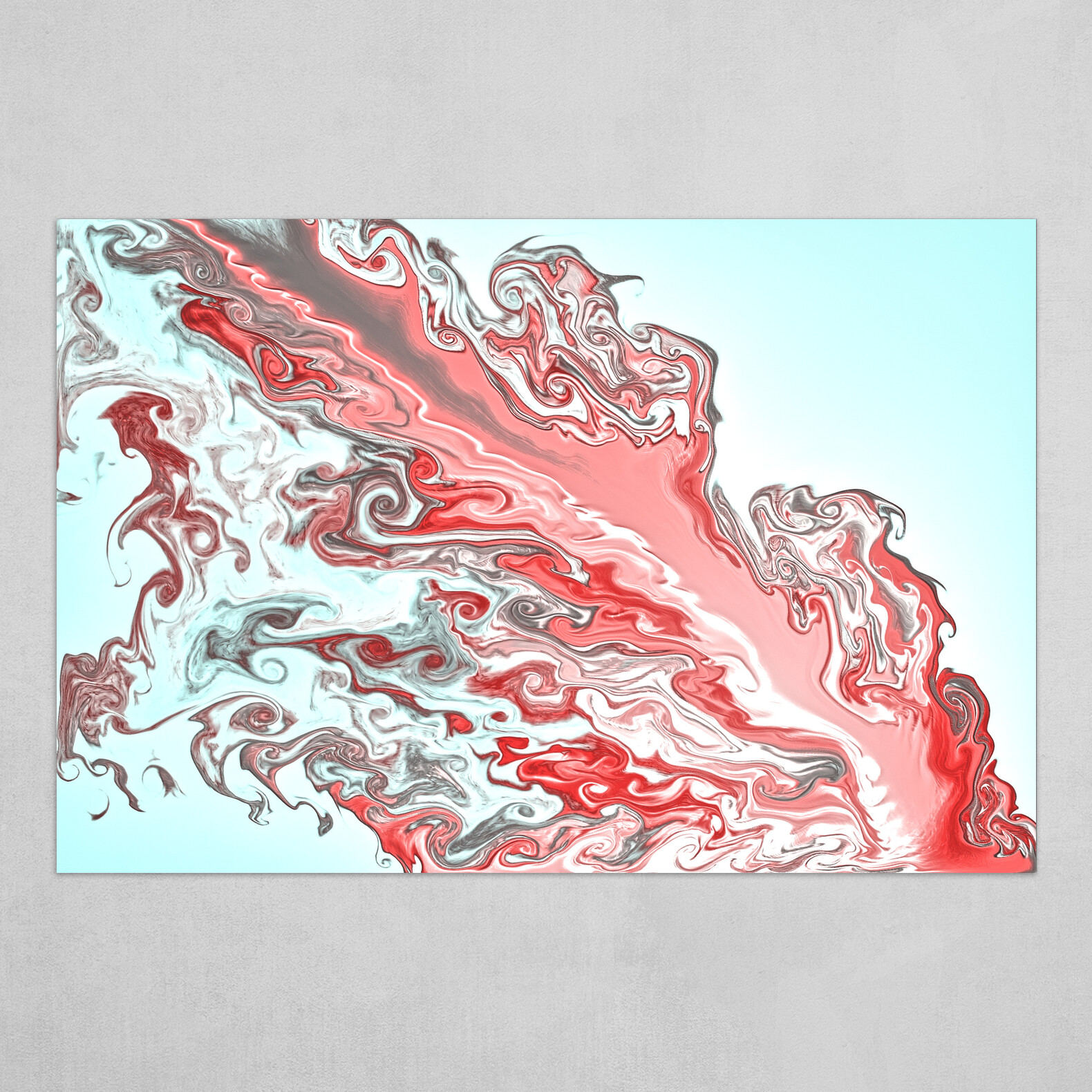 Red Blue and Silver fluid abstract 2