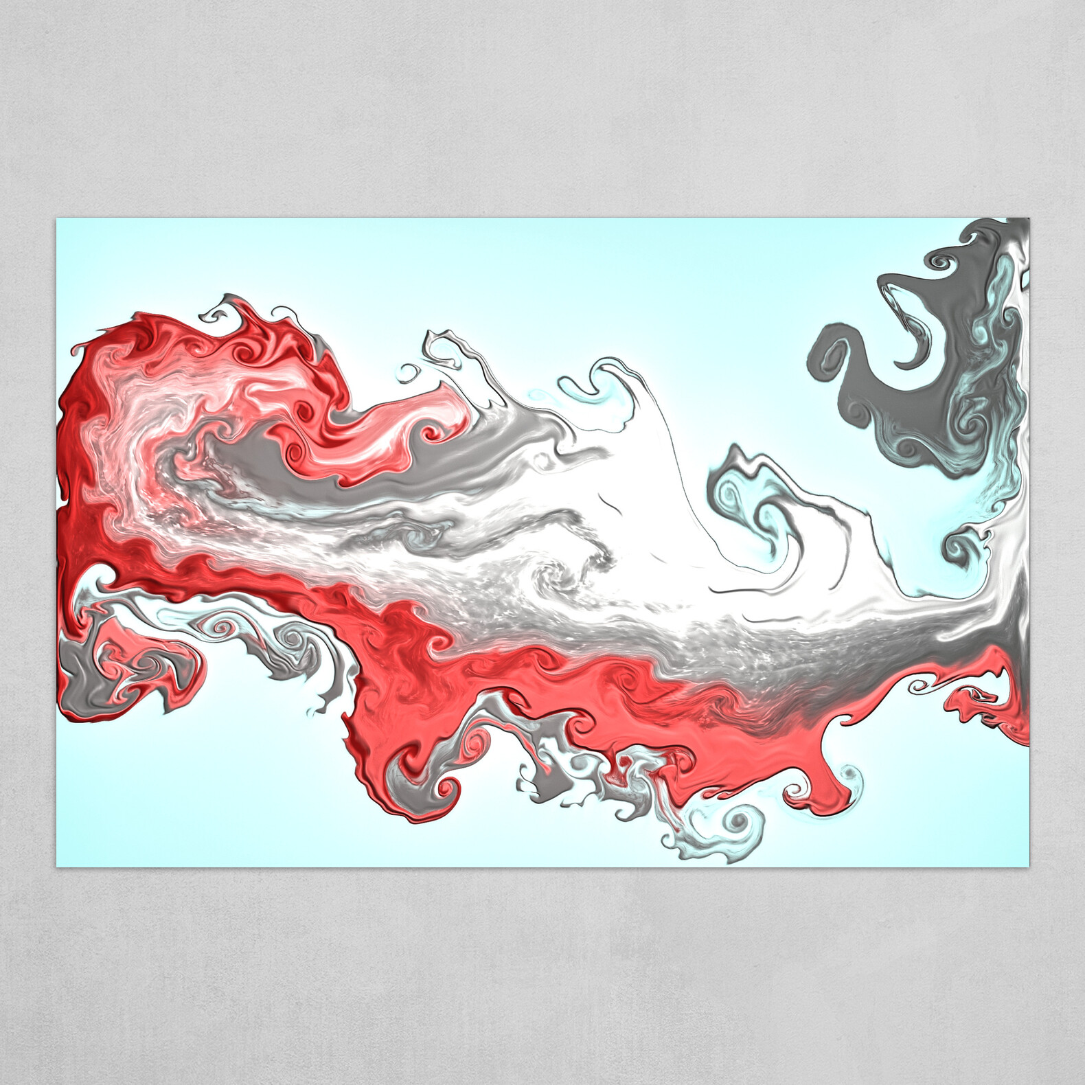 Red Silver and Blue fluid abstract 4