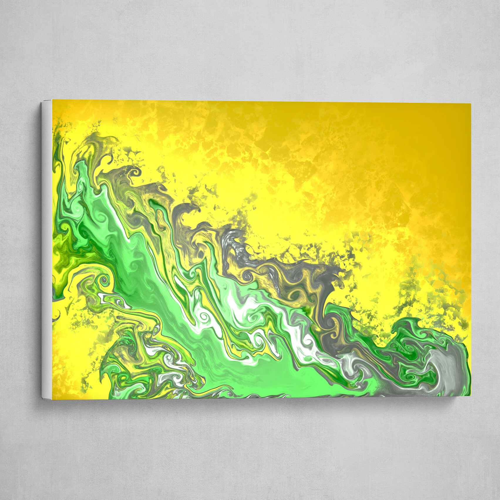 Yellow and Green fluid pour abstract art 1