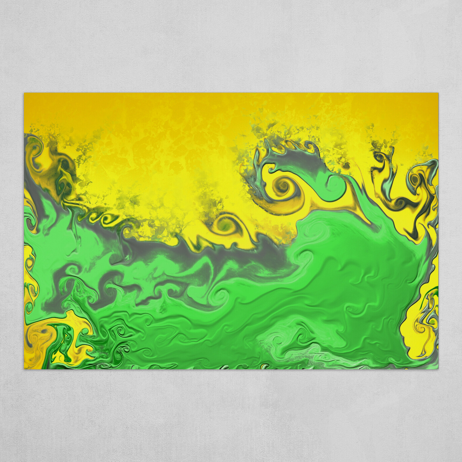 Yellow and Green fluid pour abstract art 3
