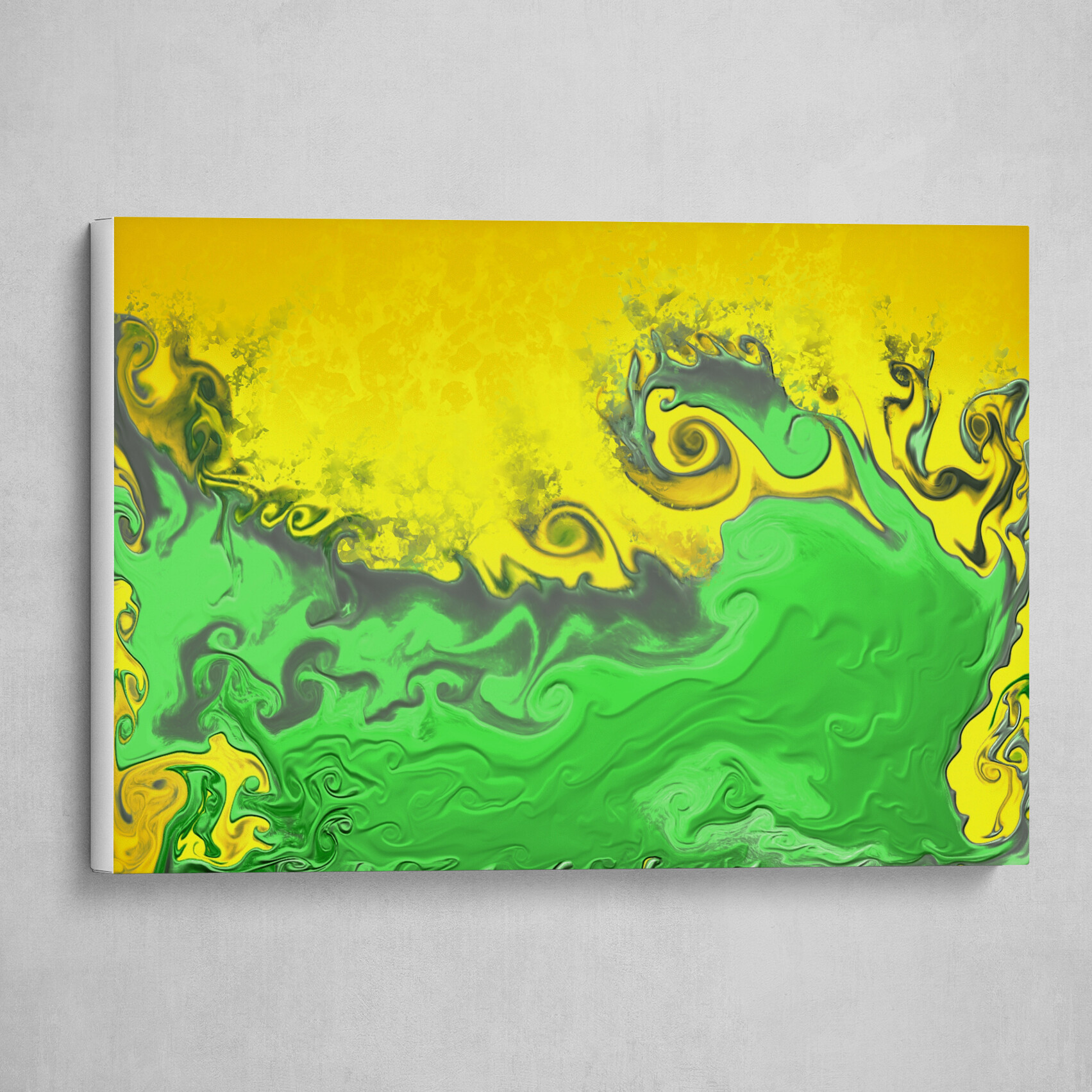 Yellow and Green fluid pour abstract art 3