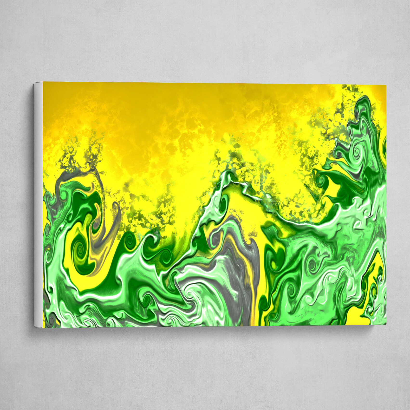 Yellow and Green fluid pour abstract art 5