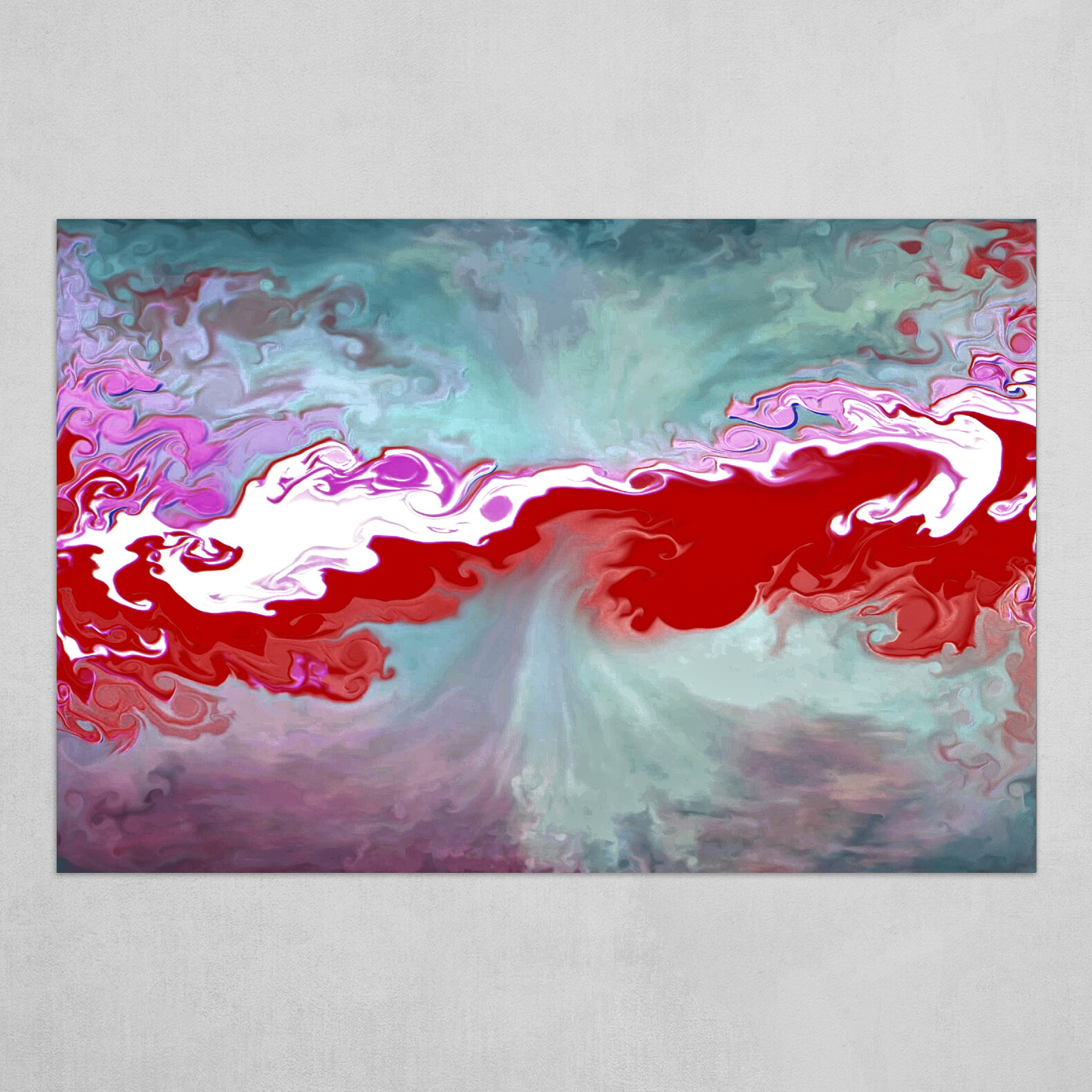 Red Purple and Blue fluid pour abstract art 2