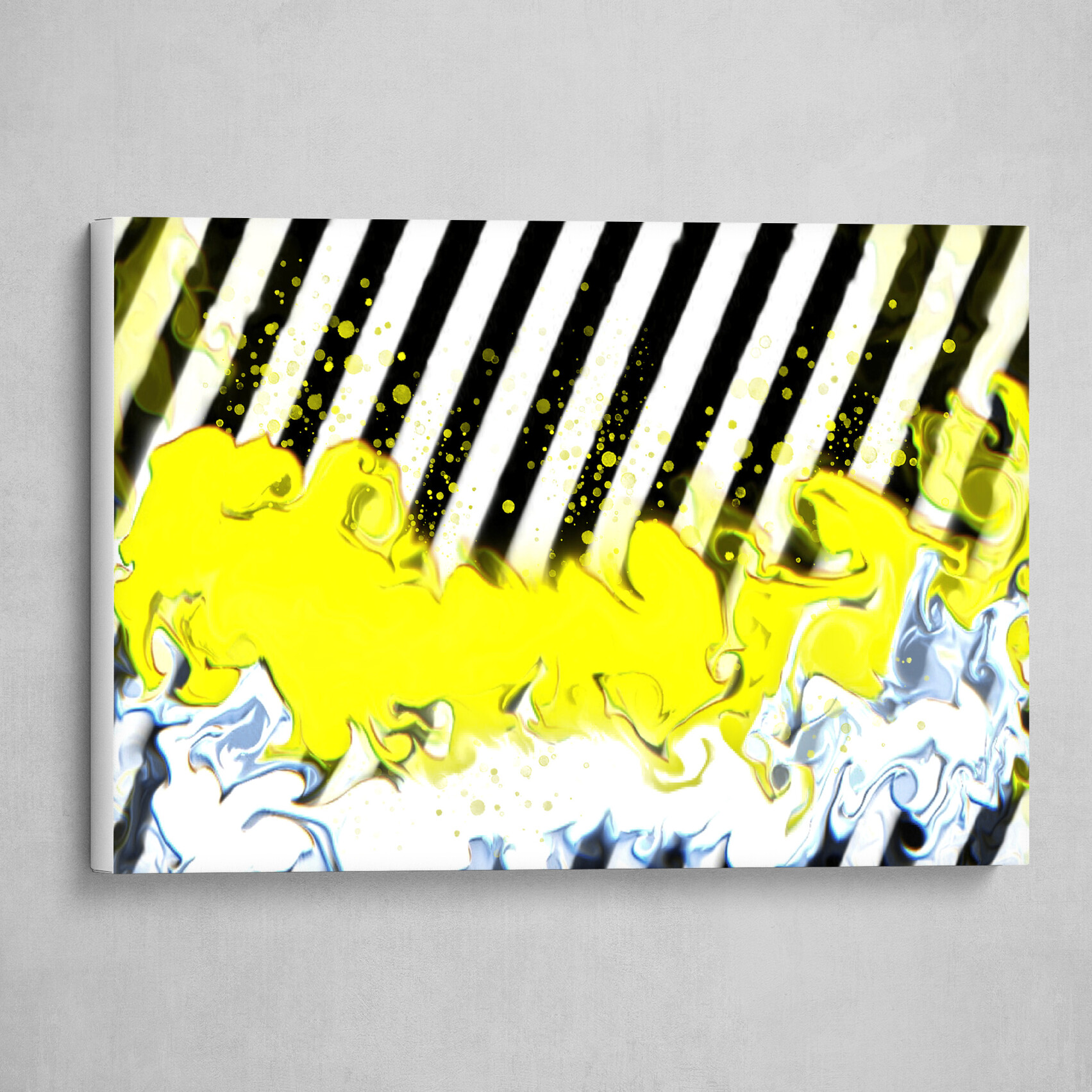Yellow and White fluid pour striped abstract art 2