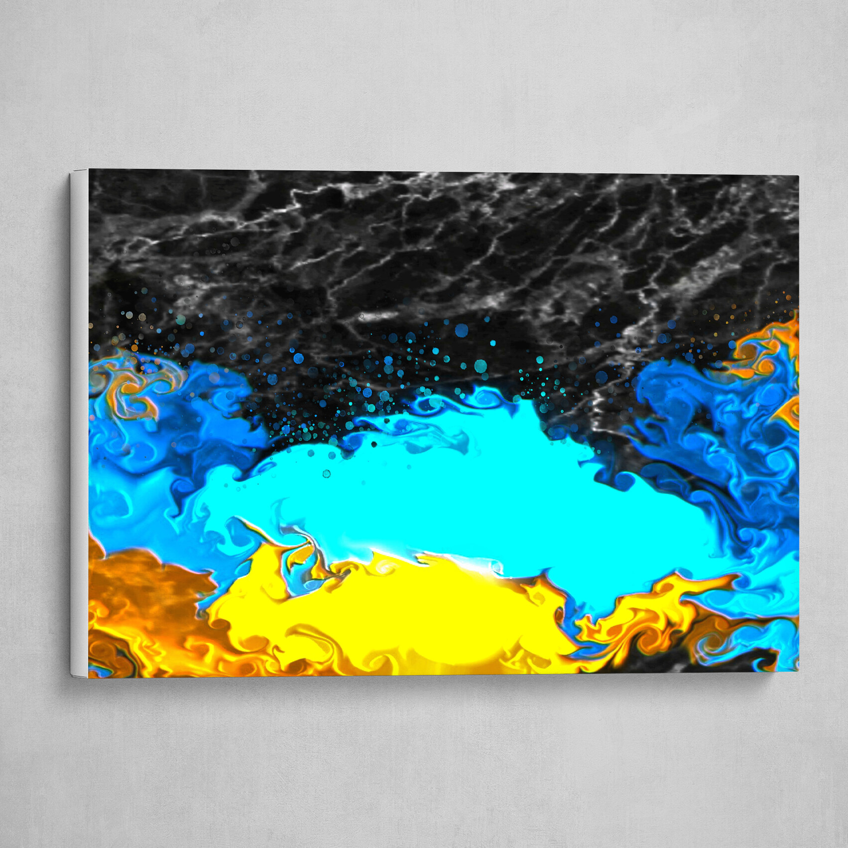 Blue and Yellow fluid pour with Marble abstract art 2