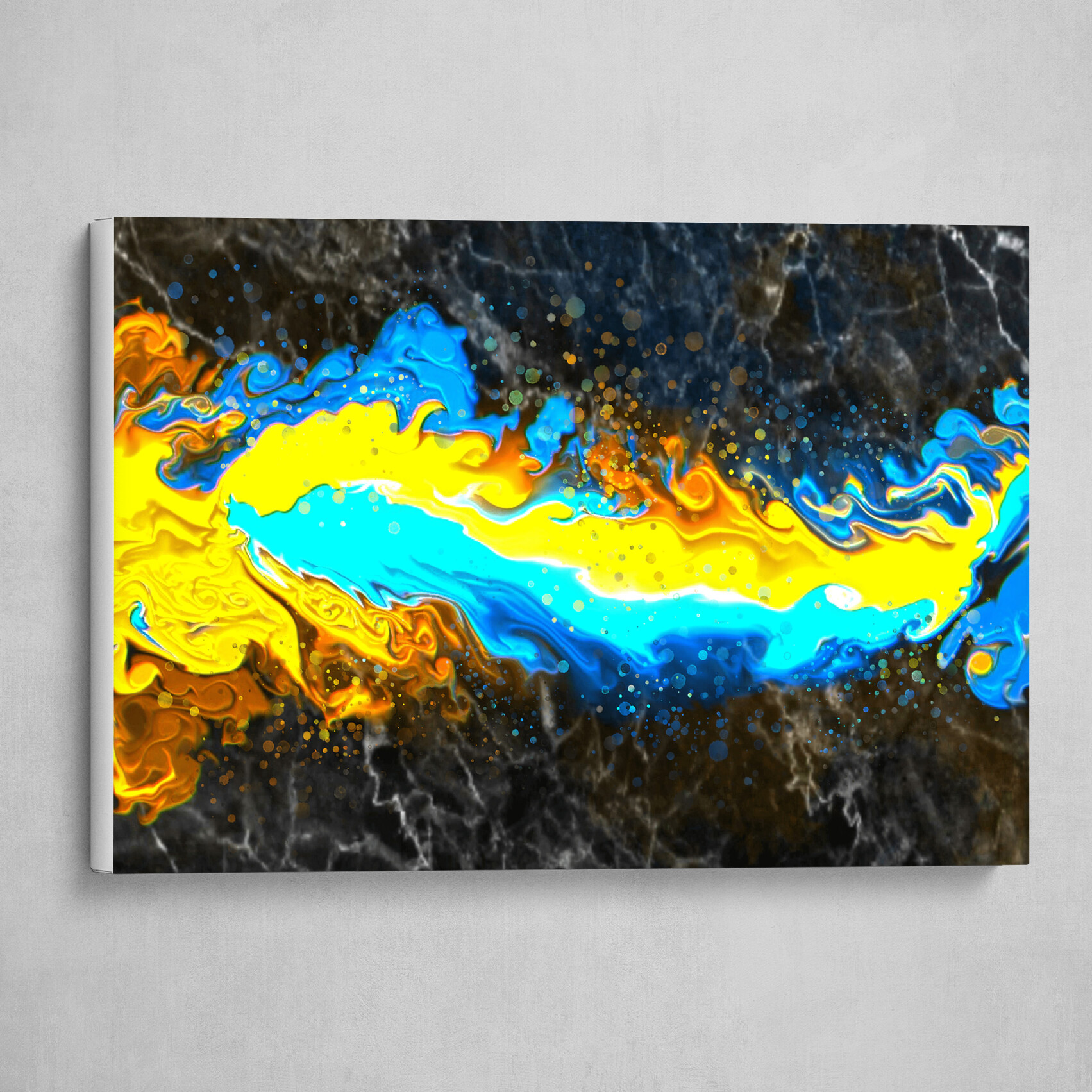Blue and Yellow fluid pour with Marble abstract art 4