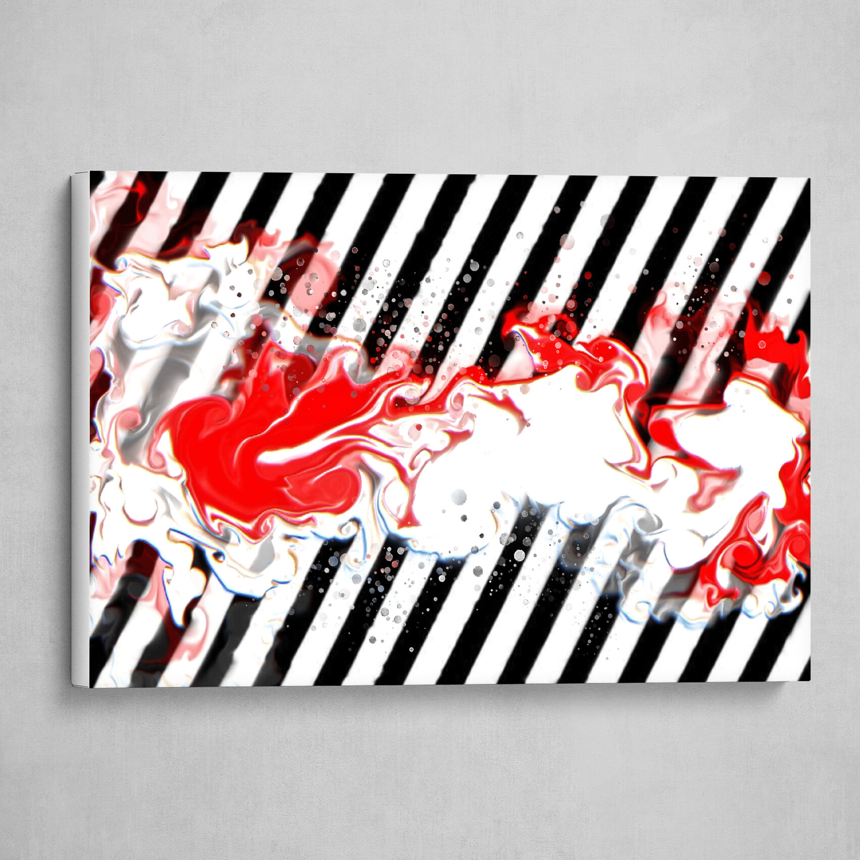 Red and White fluid pour striped abstract art 2