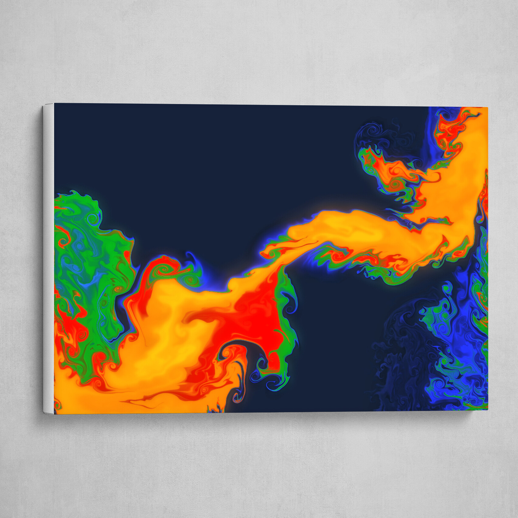 Orange Blue and Green fluid pour abstract art 3