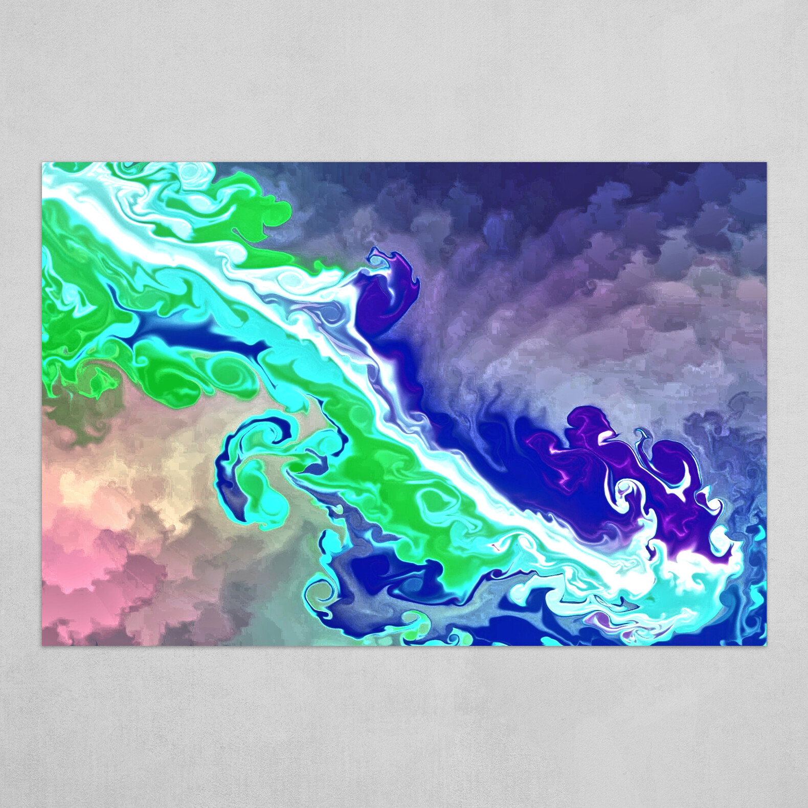Purple Blue and Green fluid pour abstract art 2