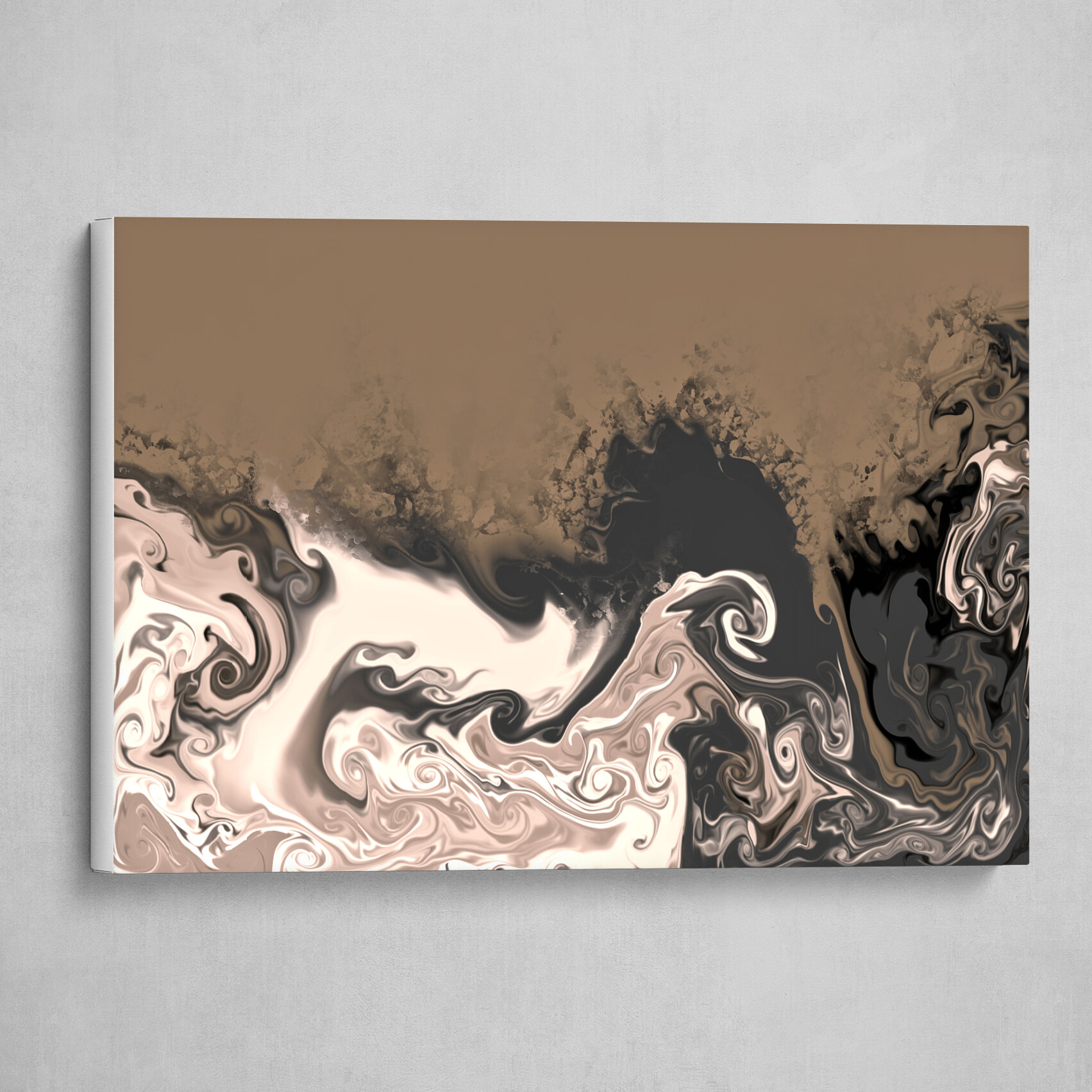 Tan Black and White fluid pour abstract art 4