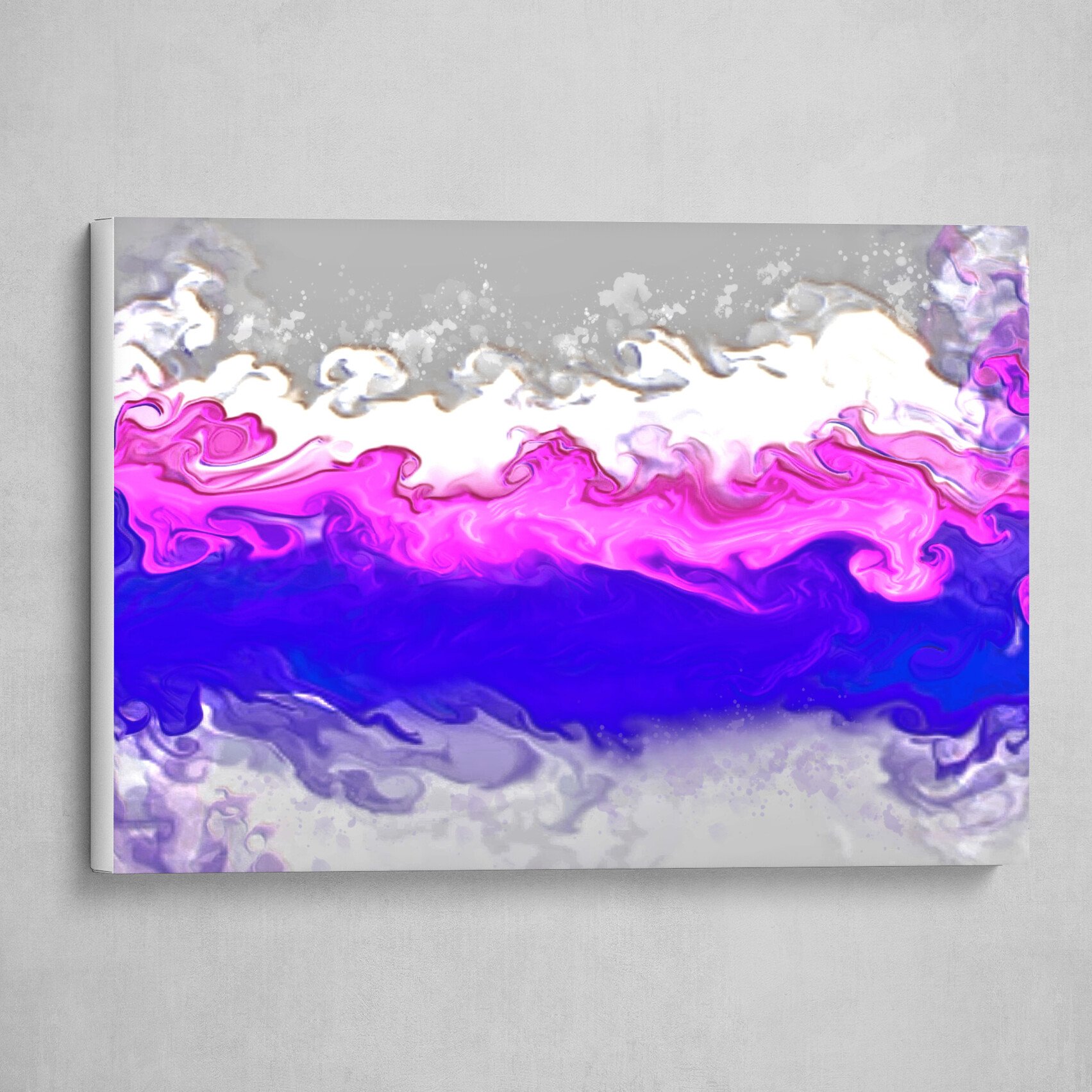 Blue White and Pink fluid pour abstract 2