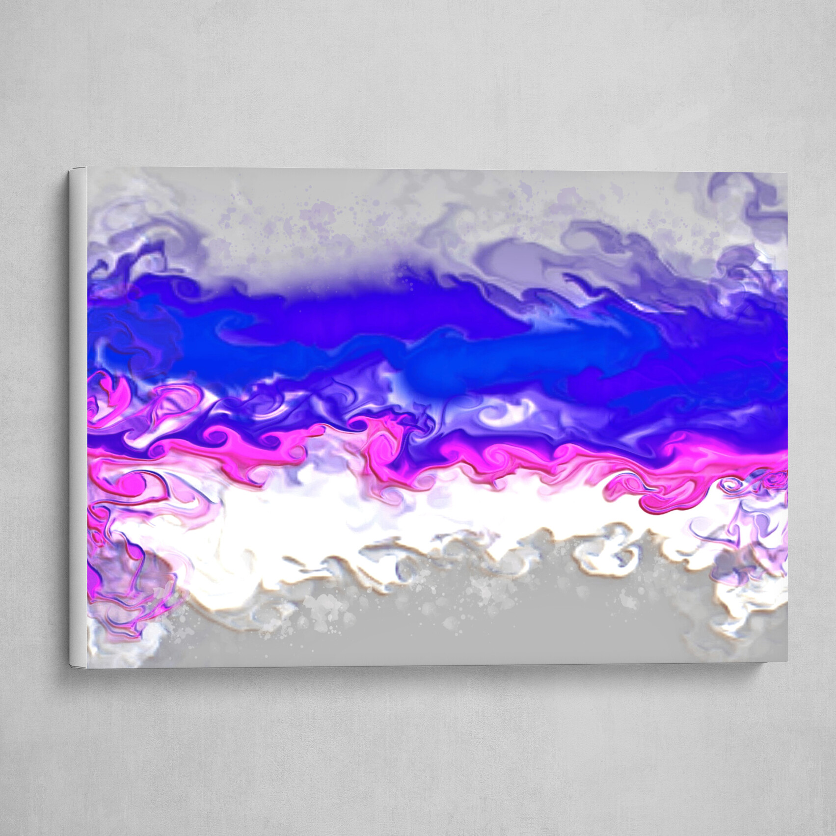 Blue White and Pink fluid pour abstract 4