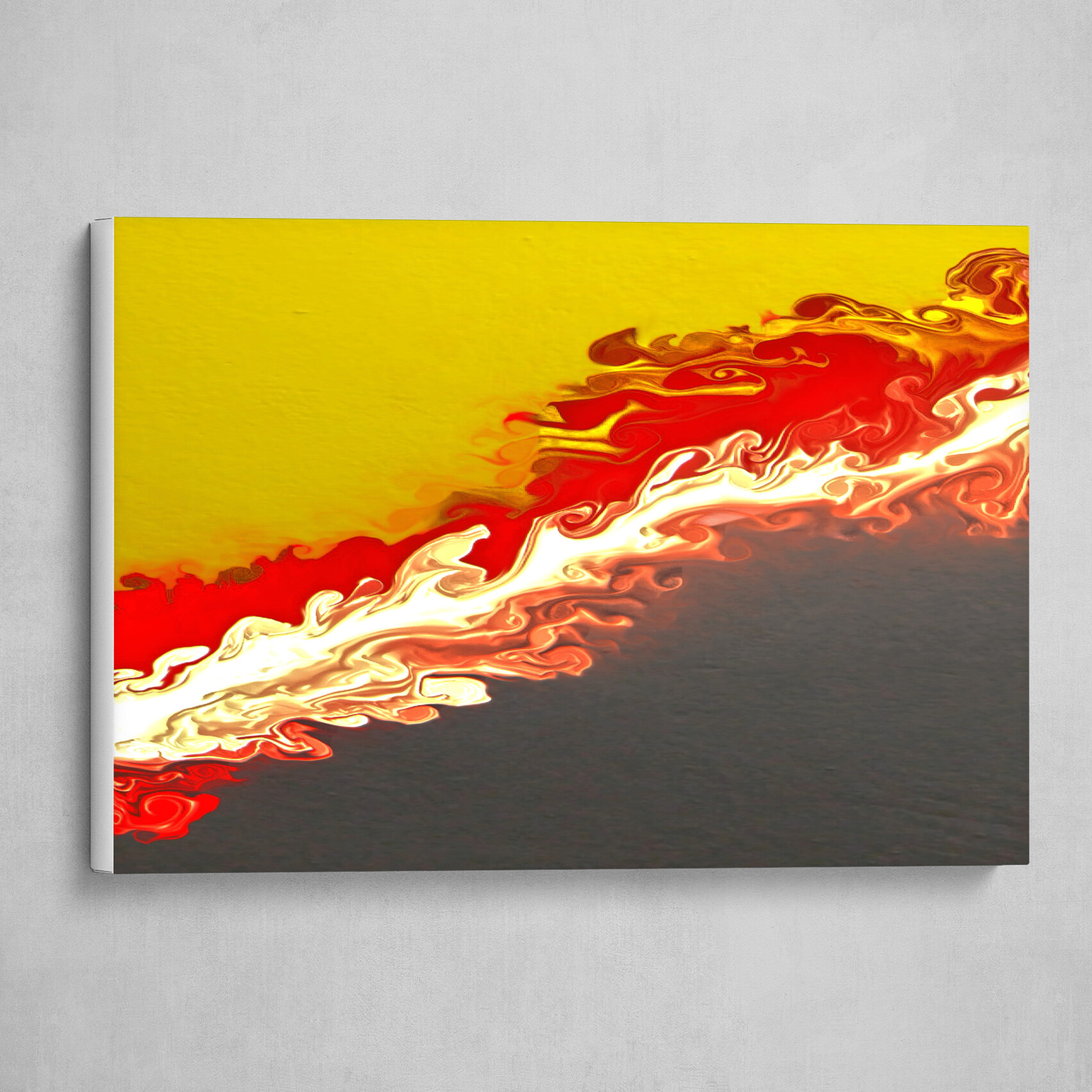 Red Yellow and Gray fluid pour abstract 2