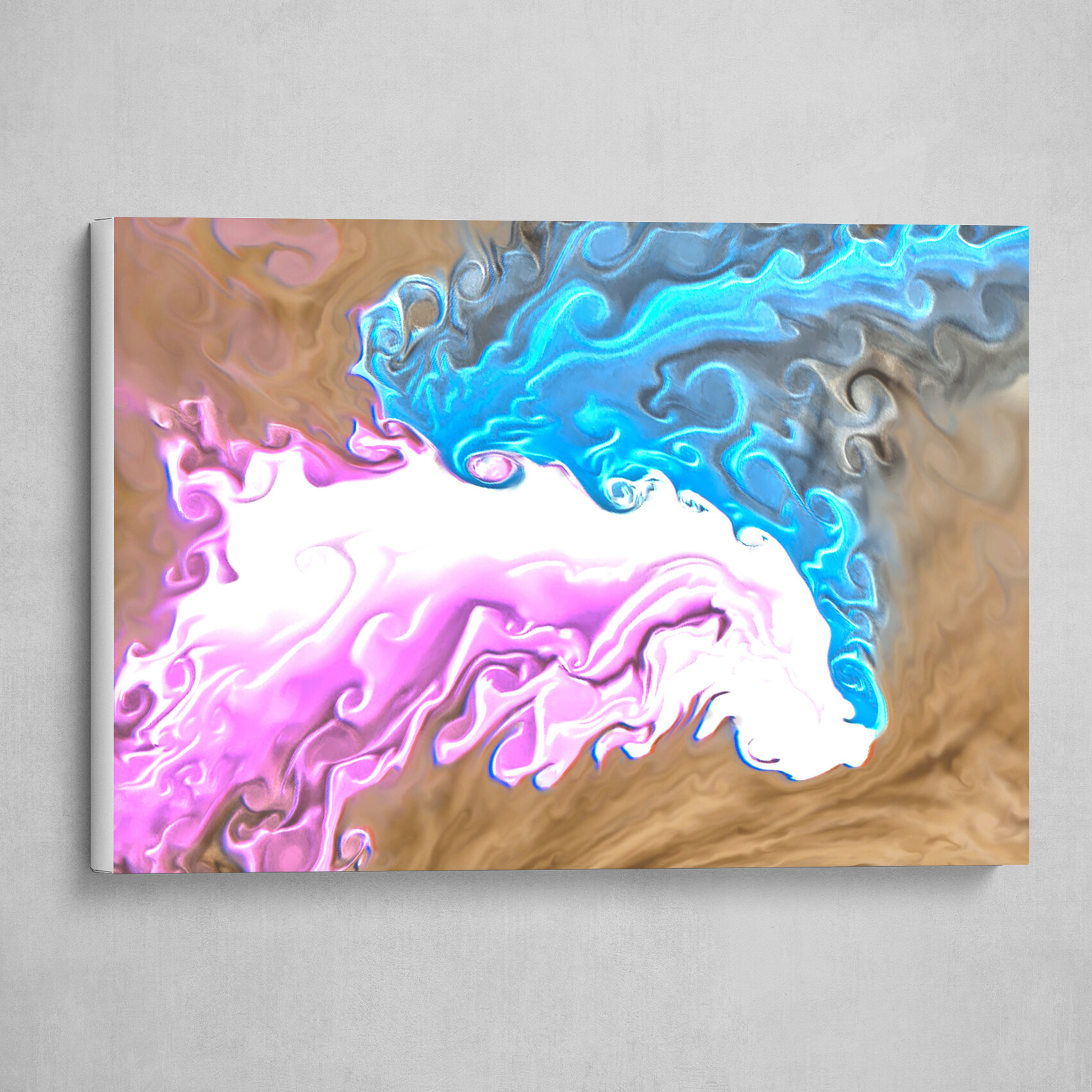 Pink Blue and Tan fluid pour abstract 3