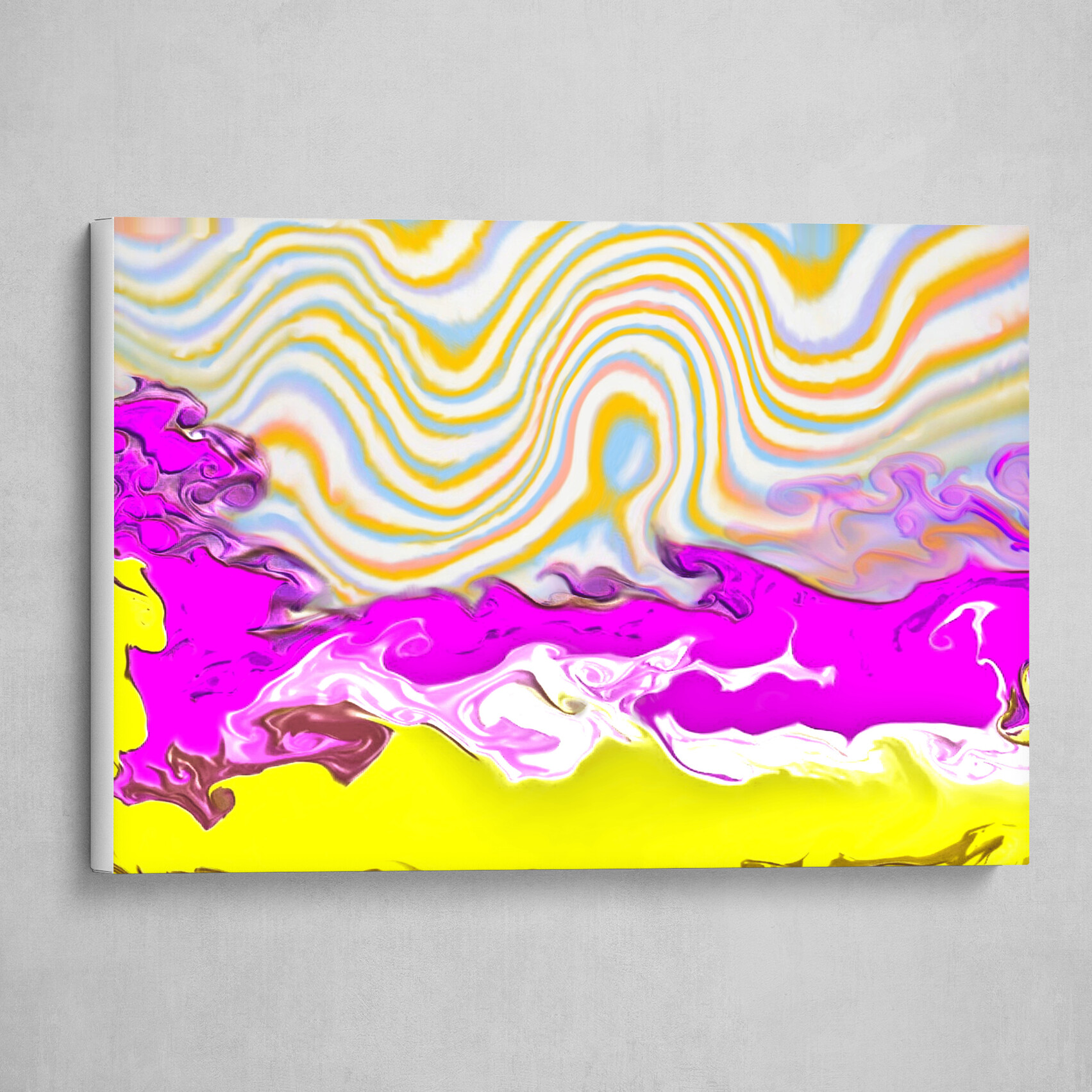 Purple and Yellow Waves fluid pour abstract 1