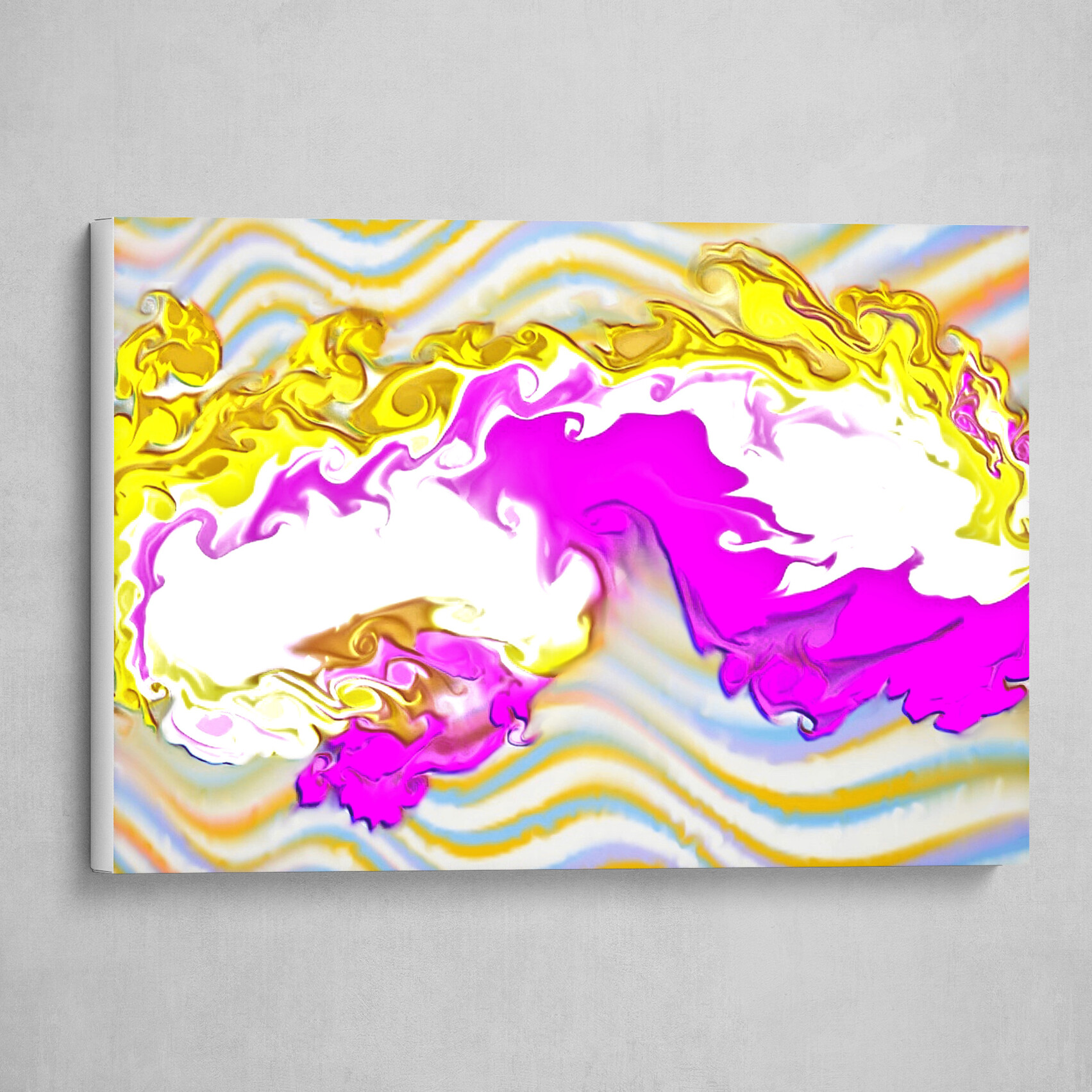 Purple and Yellow Waves fluid pour abstract 3