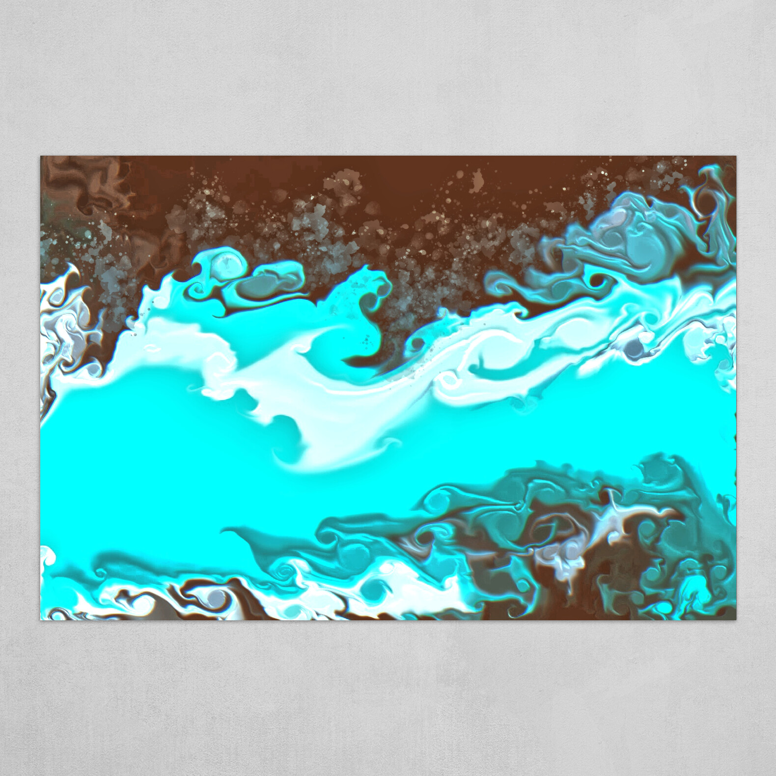 Blue White and Brown fluid pour abstract 4