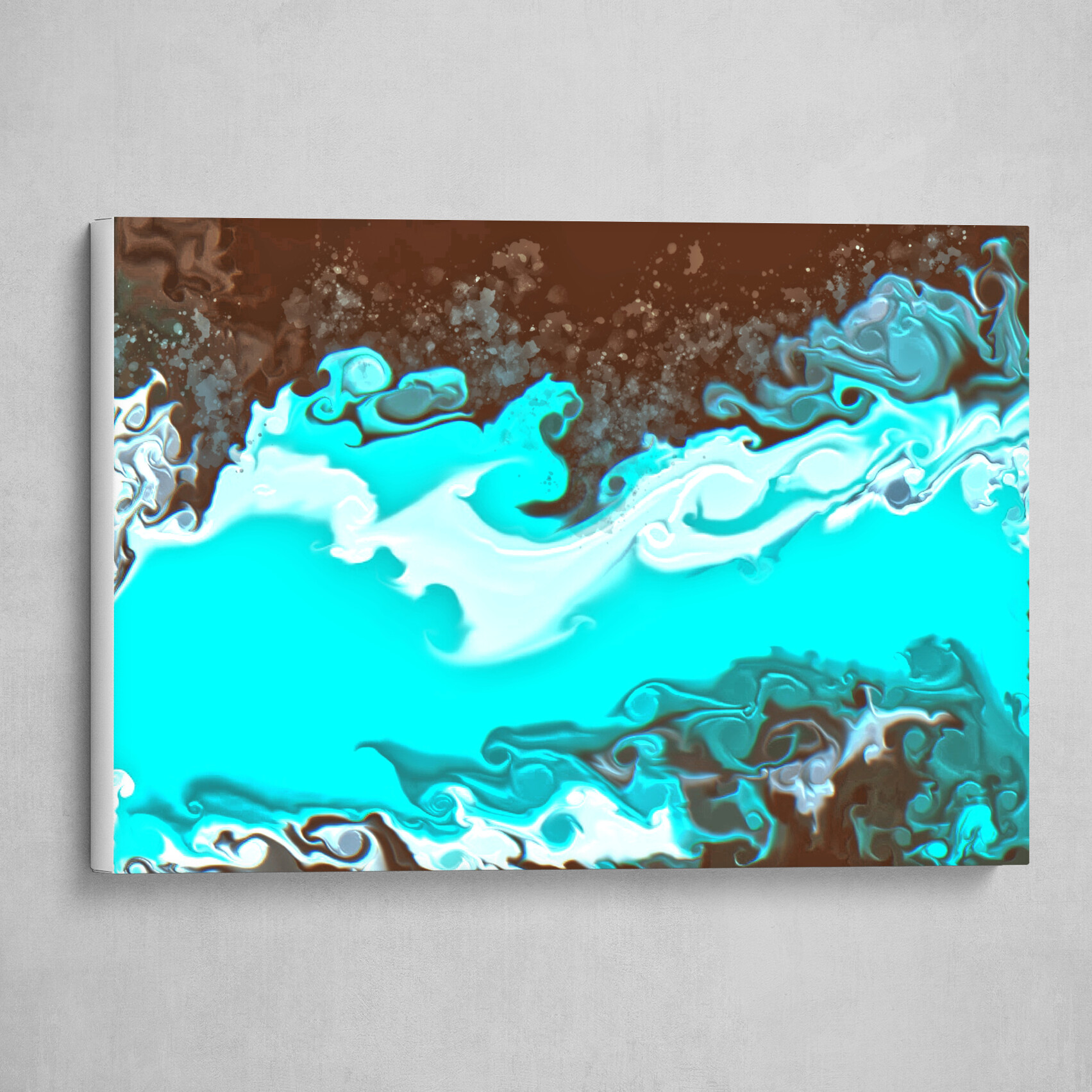 Blue White and Brown fluid pour abstract 4