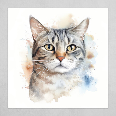 Moggie Cat Portrait Watercolor Painting by Francois Ringuette