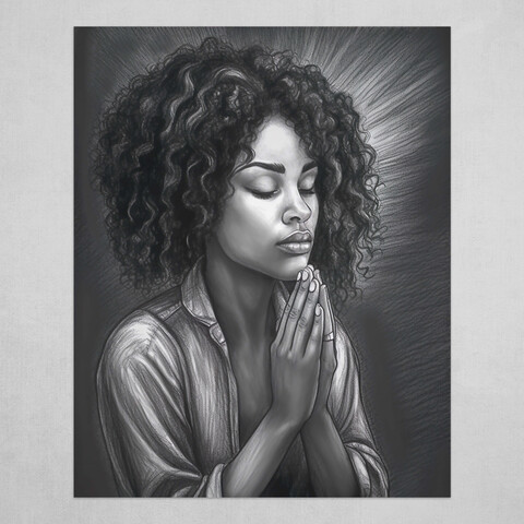 Realistic Drawing of a Little Black Girl Praying with a Beautiful
