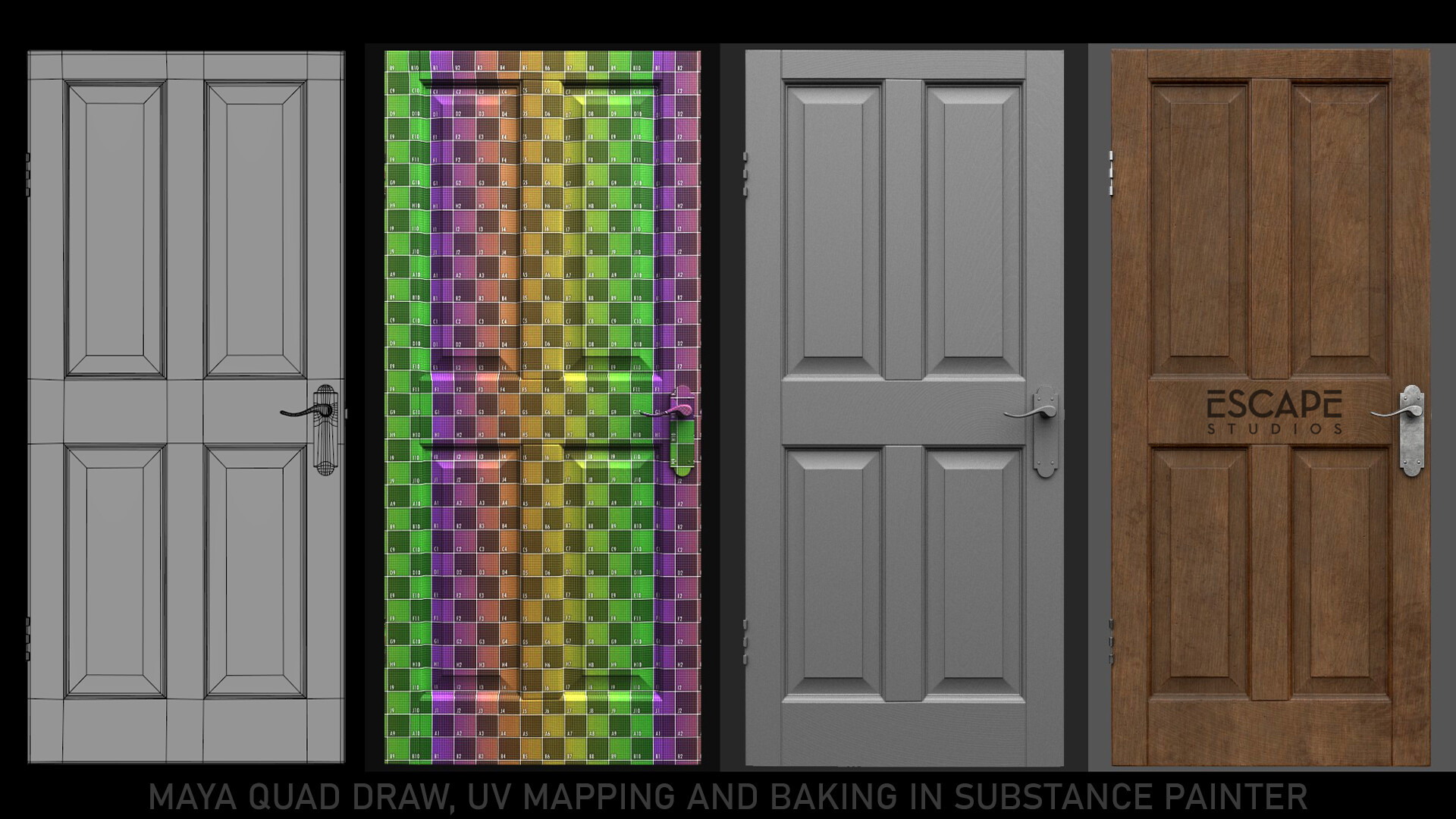 Artstation Philip Meredith Game Ready Door Tutorial Part 2 Maya Quad Draw Uv Mapping And Baking In Substance Painter