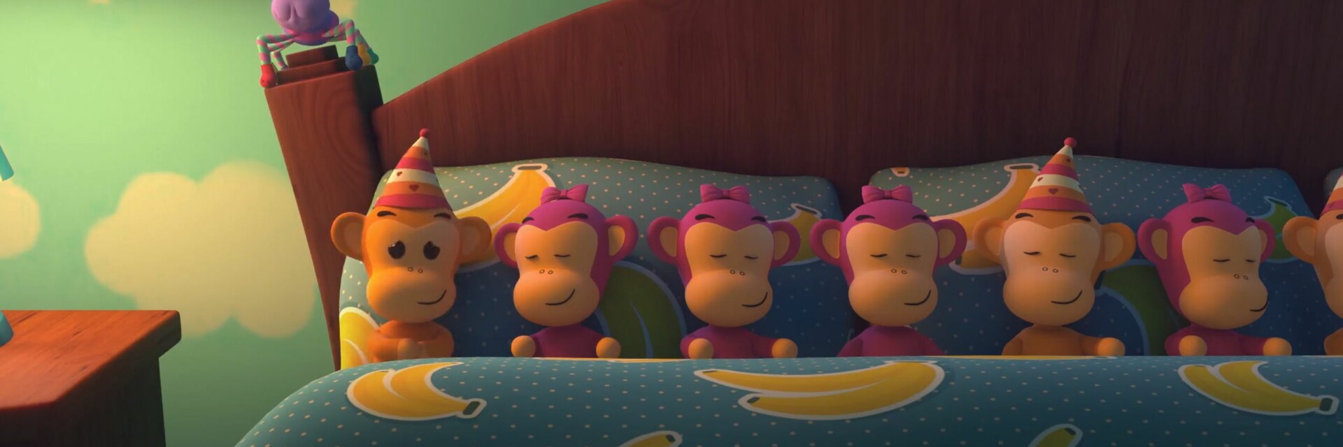 Пять обезьянок прыгали в кроватке Маша и медведь